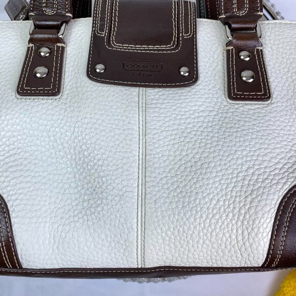 Coach Leather Turnlock Satchel Brown Cream - F13961 🤍 Janice - Picture 14 of 17